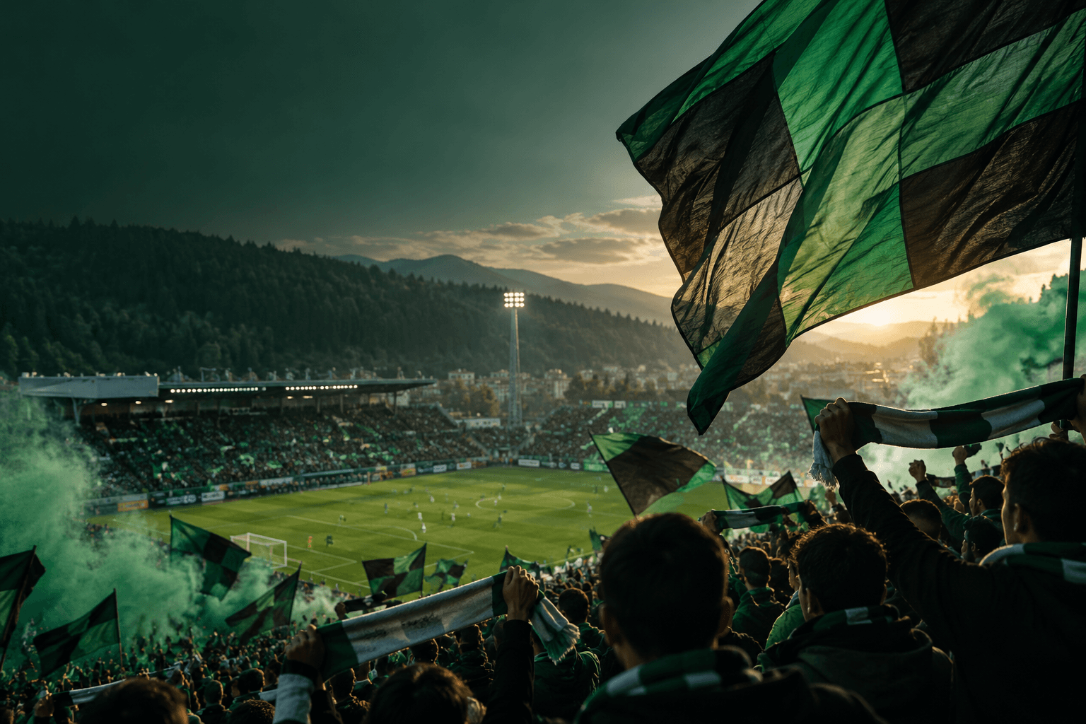 Yeşil siyah renklerde tribün atmosferi